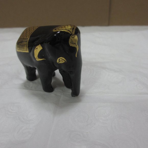 Elephants statuettes figurines Set 2 pc Lot Vintage Gilded Black and Gold - Picture 4 of 13